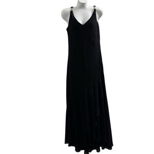 Alex Evenings  asymmetrical semi sheer ruffle hem slip style evening dress